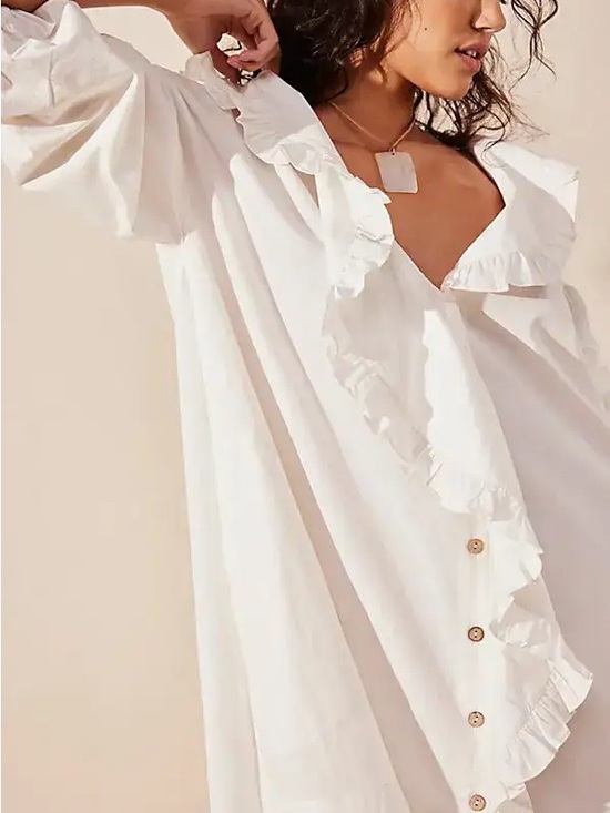 Free People Tops - Free People White Ruffle Blouse | Boho oversized top| Romantic cottagecore